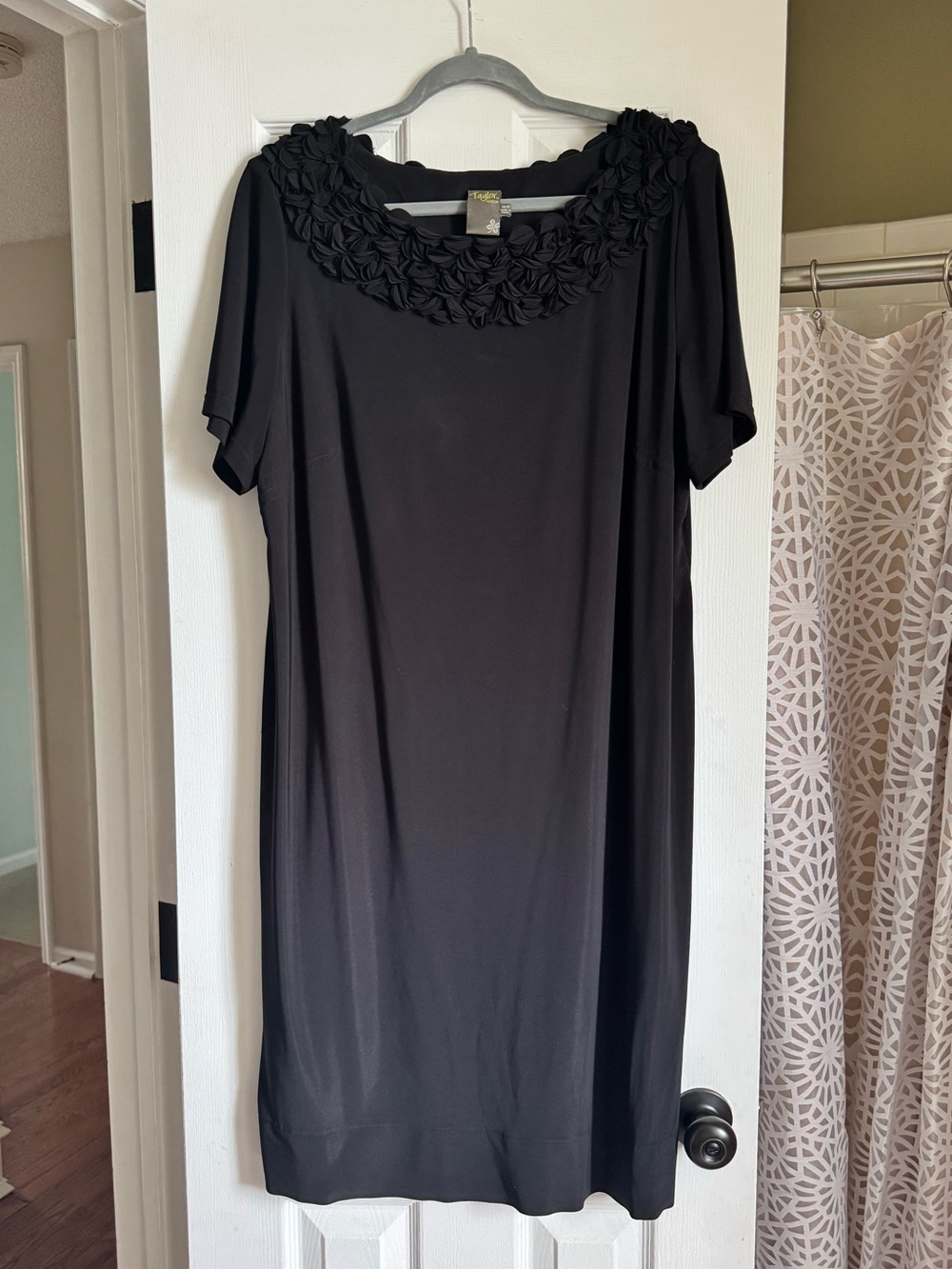 Taylor Black Midi Dress with Floral Appliqué Neckline